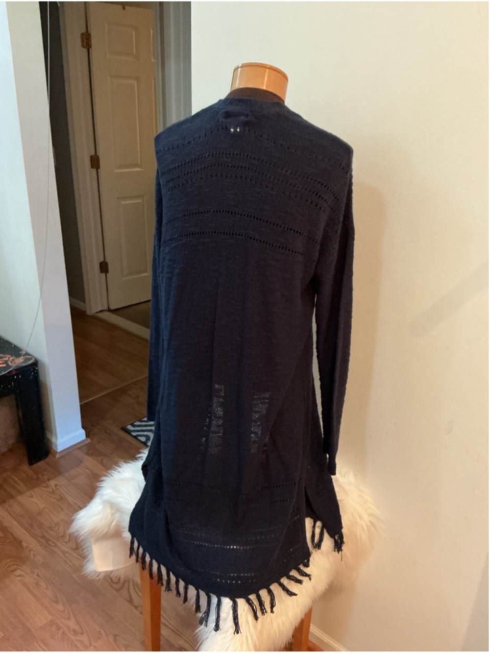 Old Navy Navy Fringe Open Front Cardigan Sweater Large New with tags - Picture 4 of 13